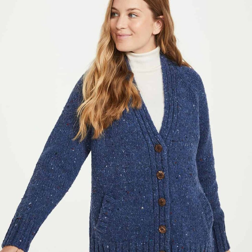 Ladies V-Neck Cardigan Blue