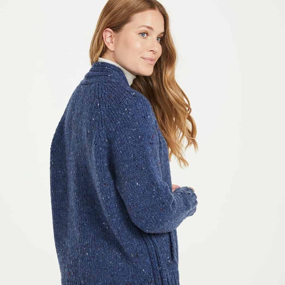 Ladies V-Neck Shetland Wool Cardigan - Denim Blue