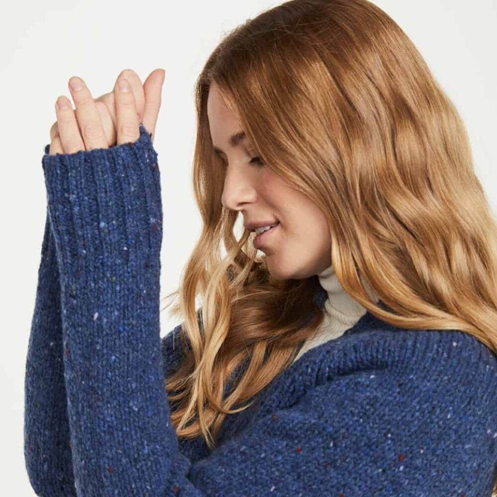 Ladies V-Neck Shetland Wool Cardigan - Denim Blue