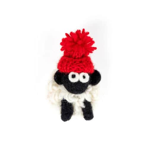 La Ba Ba Knitted Wool Fridge Magnet Sheep - Red Bobble