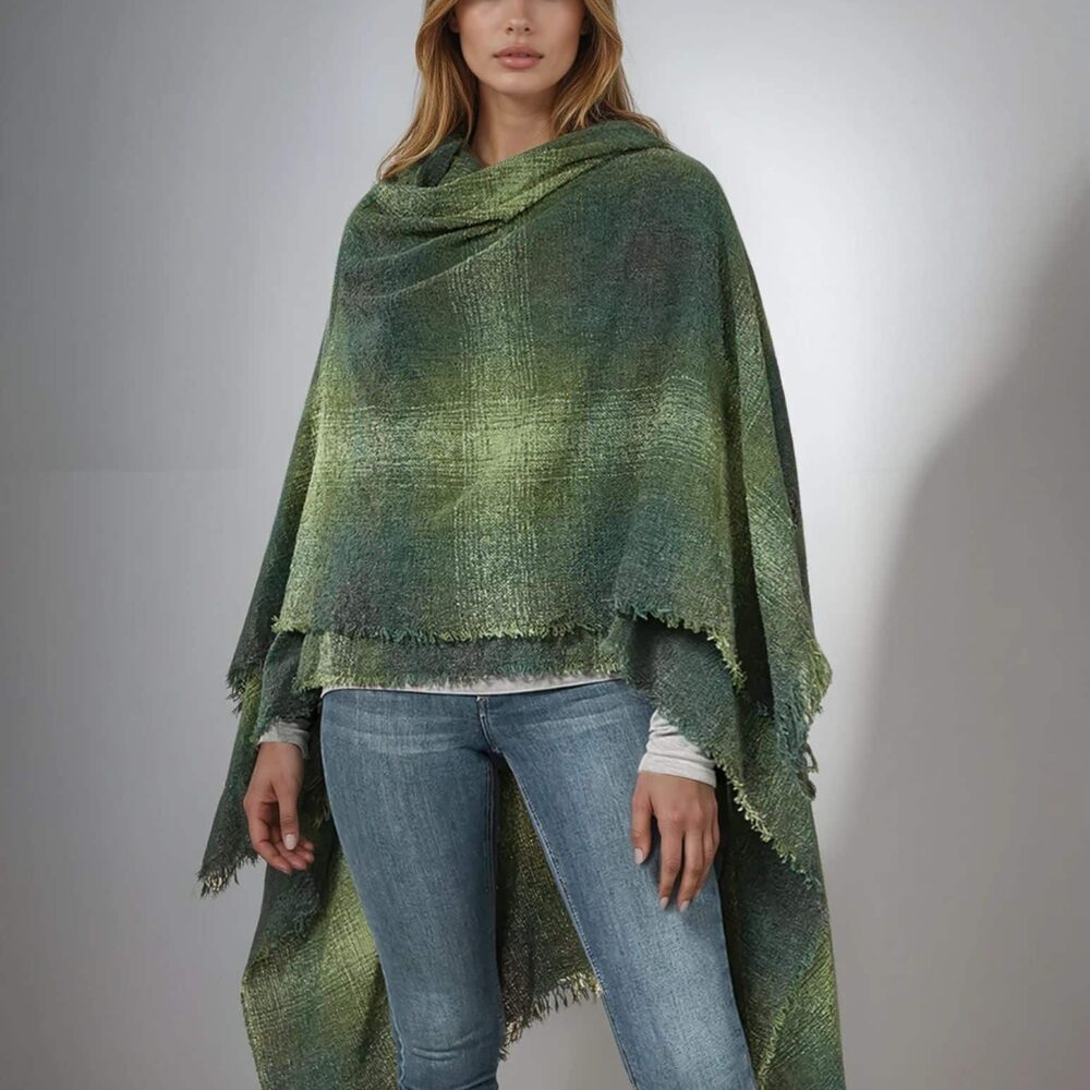 Irish Ruana Moss Green Check.