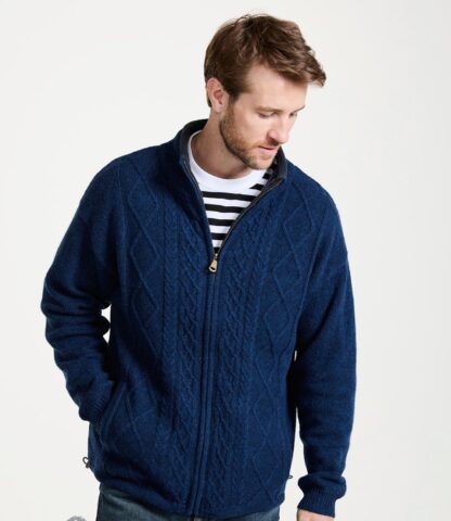 Irish Wool Fisherman Sweater, Full Zip - Blue - Image 2