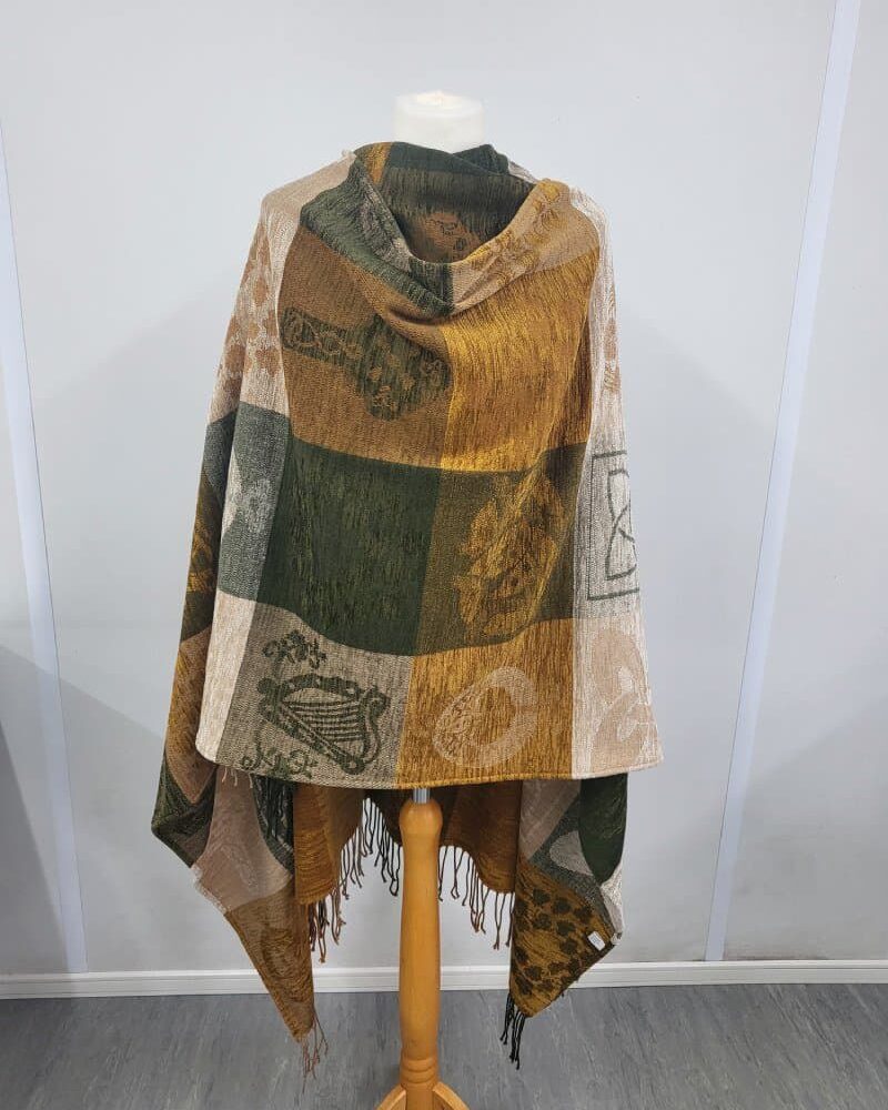 Irish Green & Gold Ruana Wrap For Women.