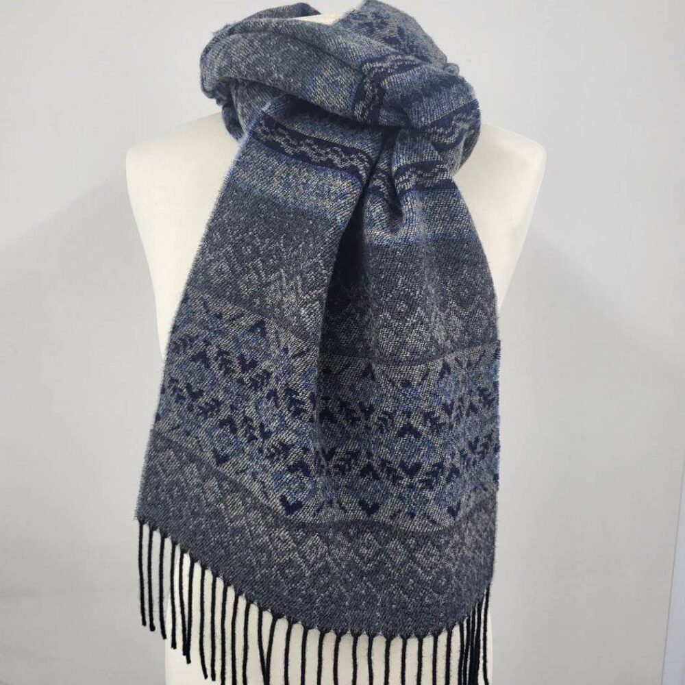 Irish Wool Scarf, Fair Isle Style - Blue