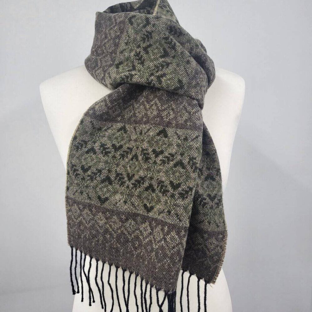 Lambswool Scarf For Men, Fair Isle Style  - Loden Green