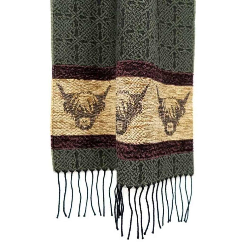 Celtic Scarf With Fringe - Fern Green