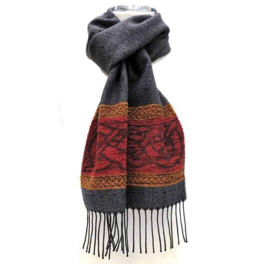 Irish Scarf With Fringe Tassels - Gray