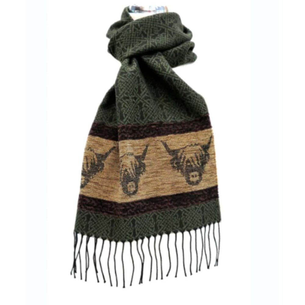 Celtic Scarf With Fringe - Fern Green