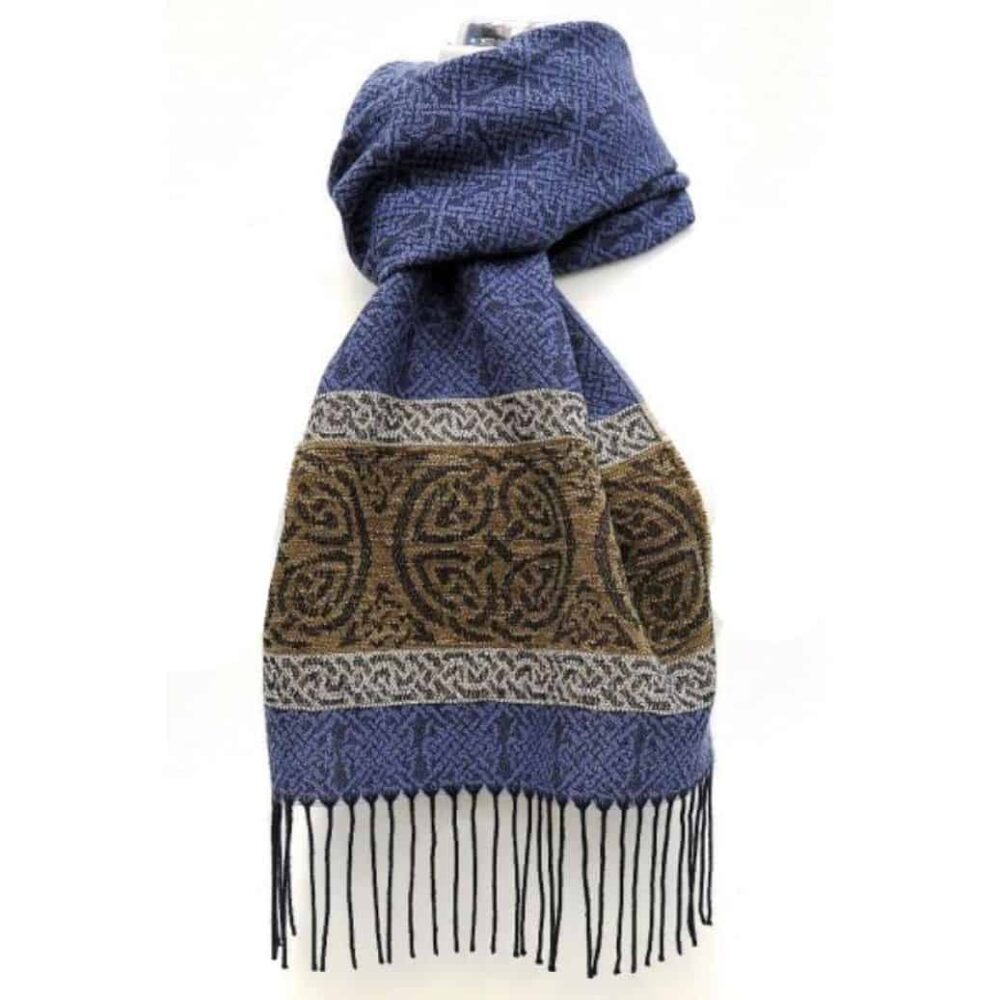 Celtic Design Scarf With Fringe - Blue