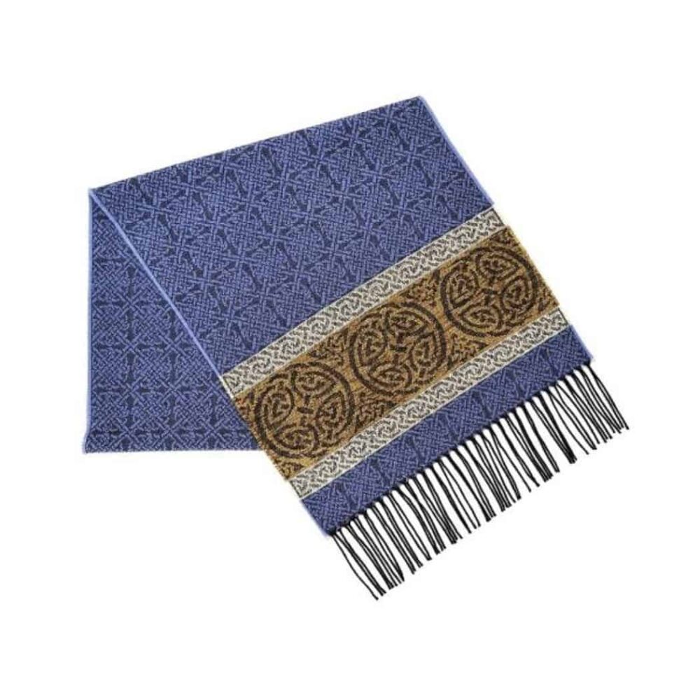 Celtic Design Scarf With Fringe - Blue