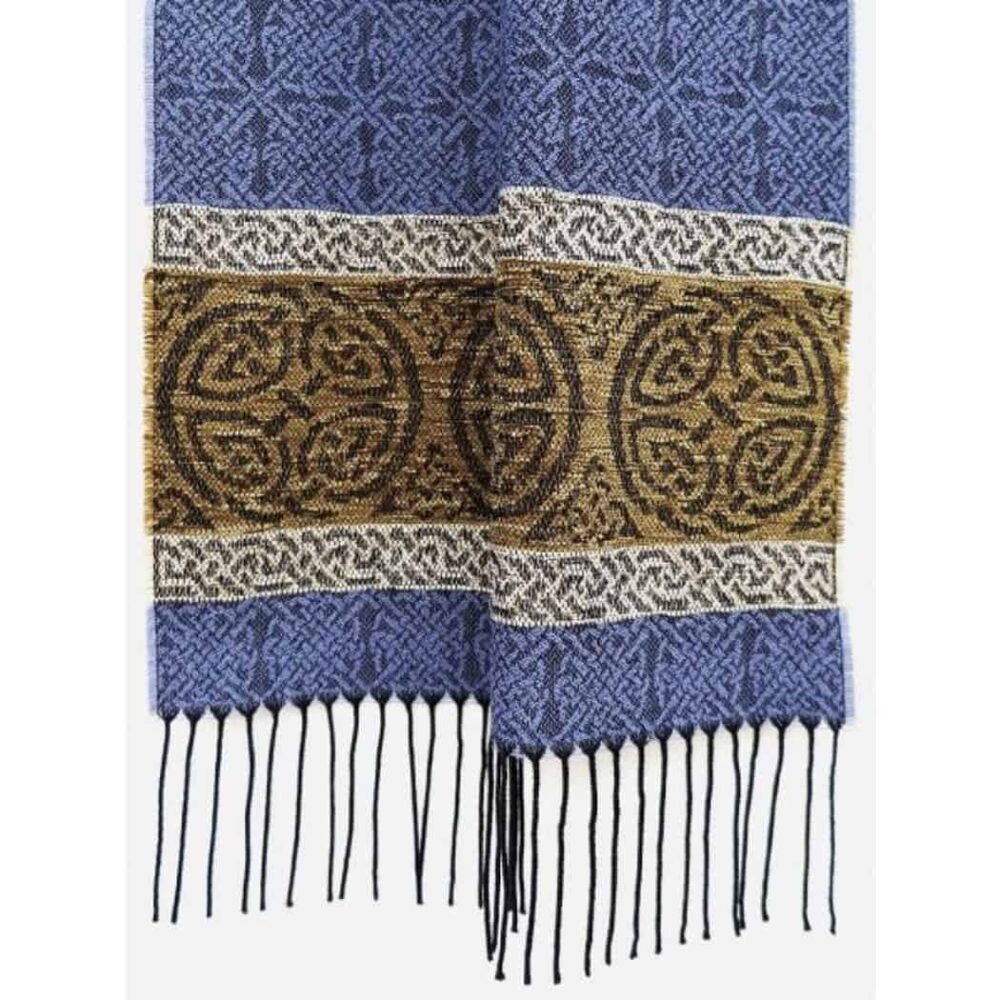 Celtic Design Scarf With Fringe - Blue
