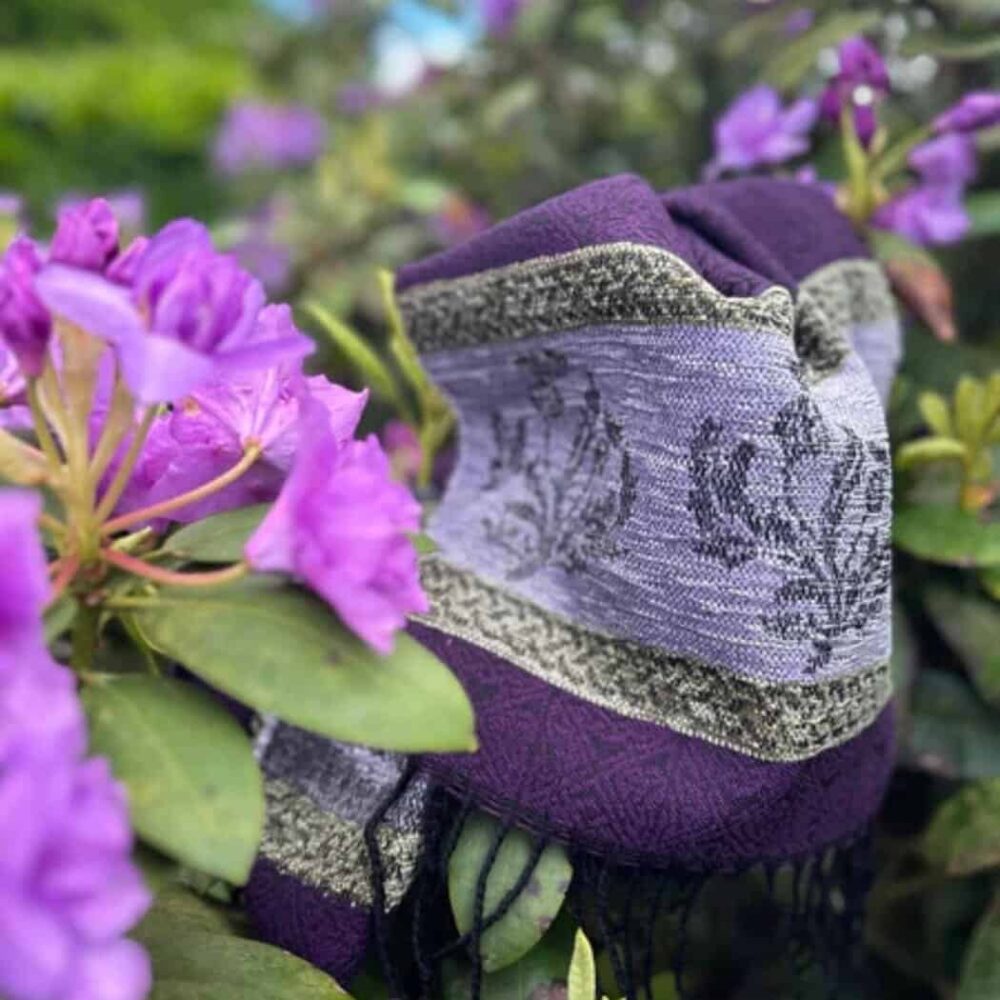 Ladies Celtic Scarf With Fringe - Thistle Purple