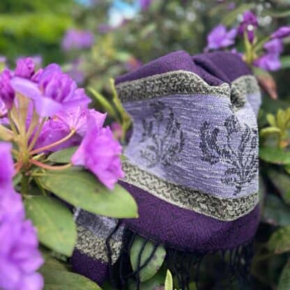Ladies Celtic Scarf With Fringe - Thistle Purple - Image 2