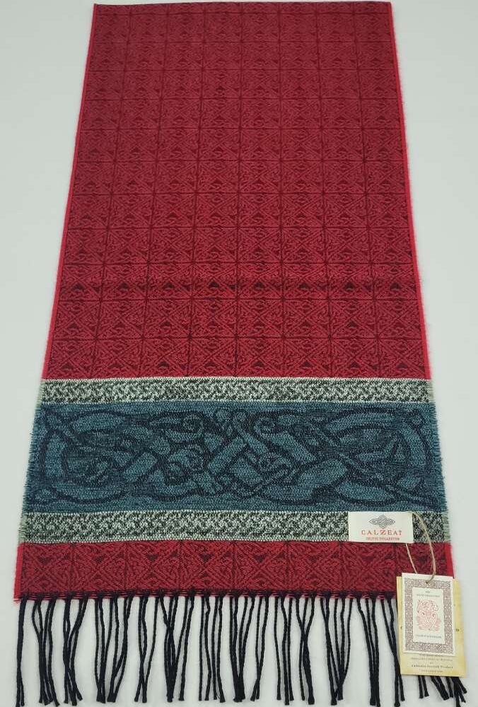 Irish Design Scarf With Fringe Tassels - Red