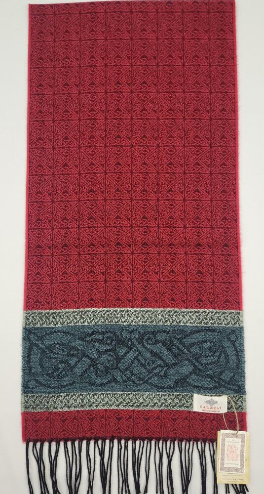 Irish Design Scarf With Fringe Tassels - Red