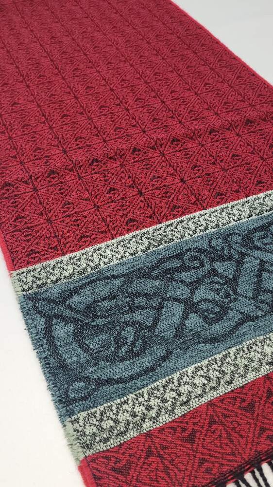 Irish Design Scarf With Fringe Tassels - Red