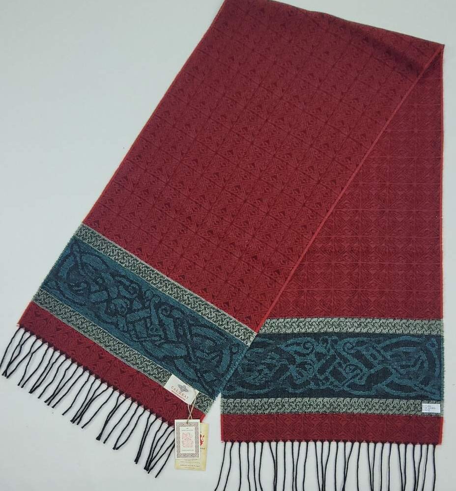 Irish Design Scarf With Fringe Tassels - Red