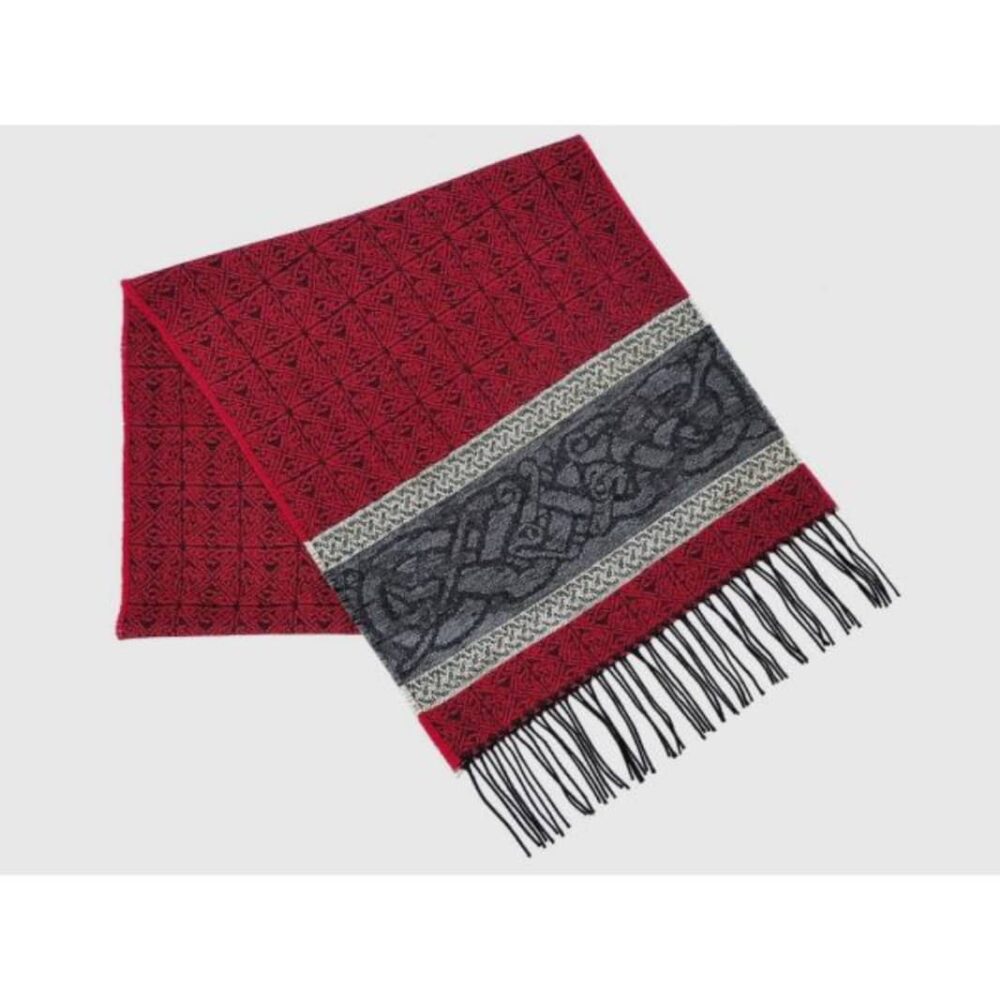 Irish Design Scarf With Fringe Tassels - Red