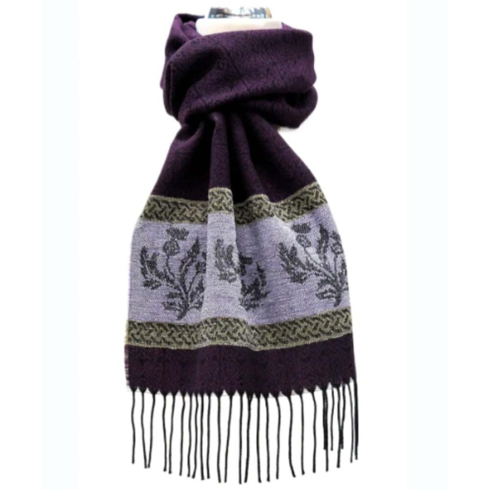 Ladies Celtic Scarf With Fringe - Thistle Purple