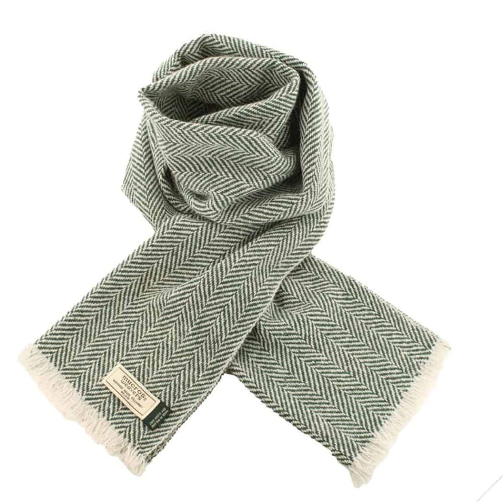 Soft Donegal Men's Tweed Scarf - Green Herringbone