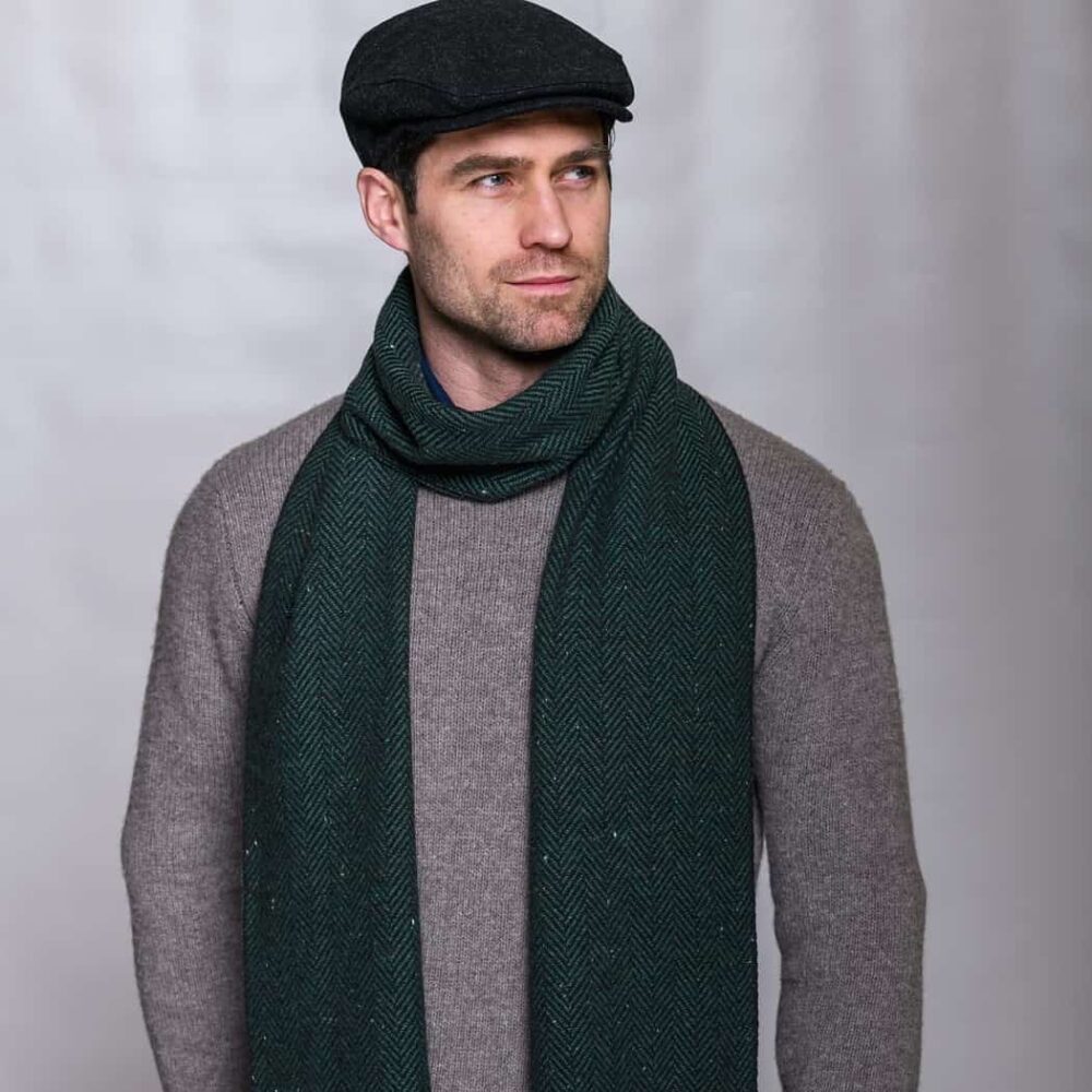 Soft Donegal Men's Tweed Scarf - Dark Green