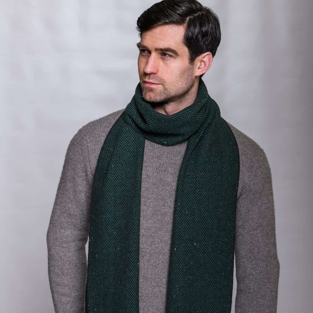 Soft Donegal Men's Tweed Scarf - Dark Green