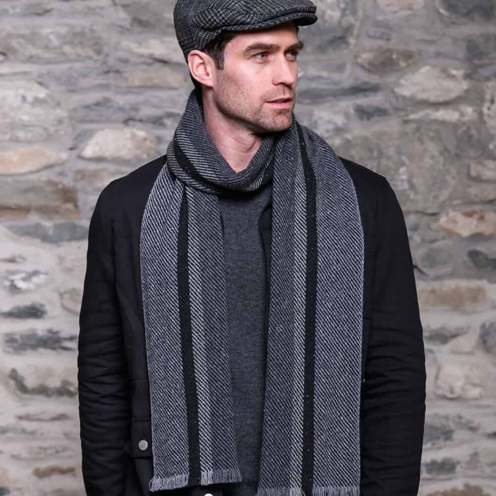 Soft Donegal Men's Tweed Scarf - Dark Gray