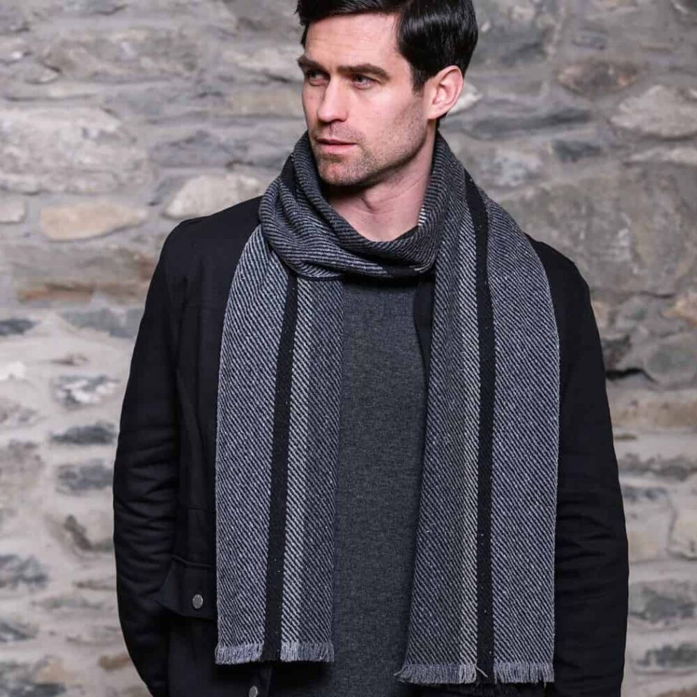Soft Donegal Men's Tweed Scarf - Dark Gray