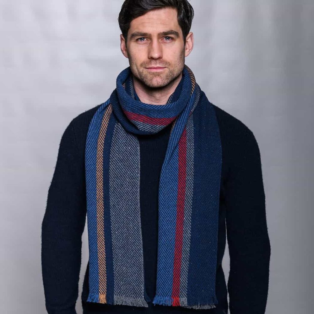Soft Donegal Men's Tweed Scarf - Blue