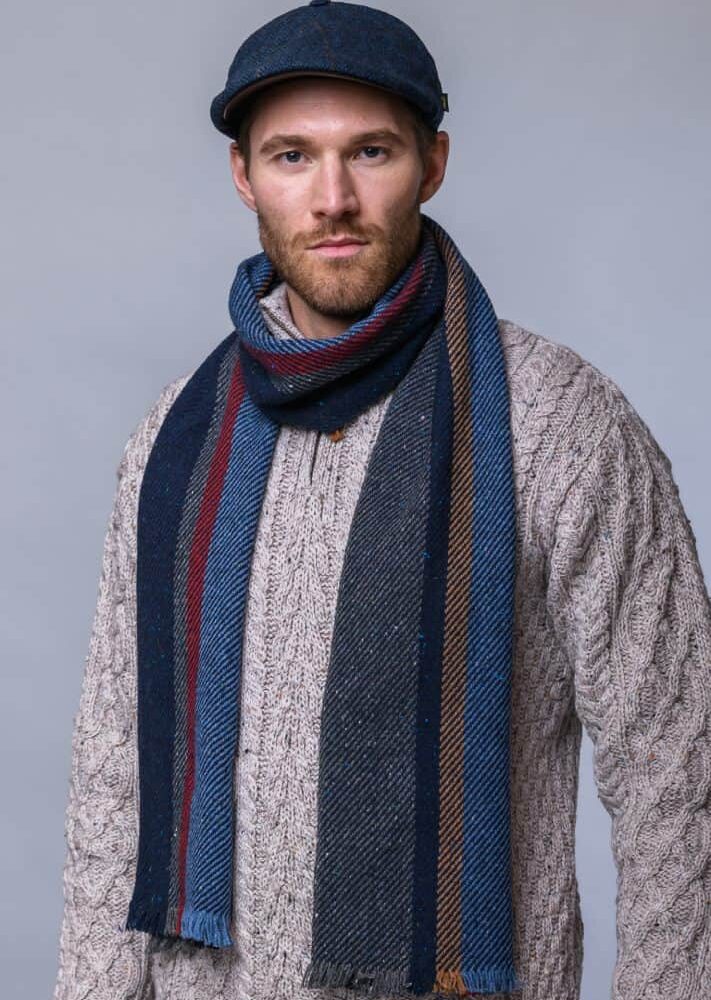Soft Donegal Men's Tweed Scarf - Blue