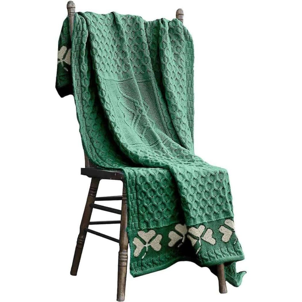 Irish Wool Shamrock Throw Blanket - Green