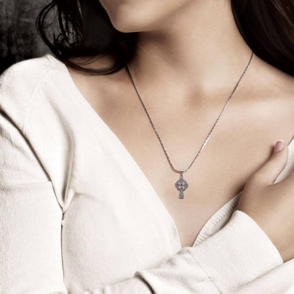 Silver Celtic Cross Pendant - Celtic Knotwork Design