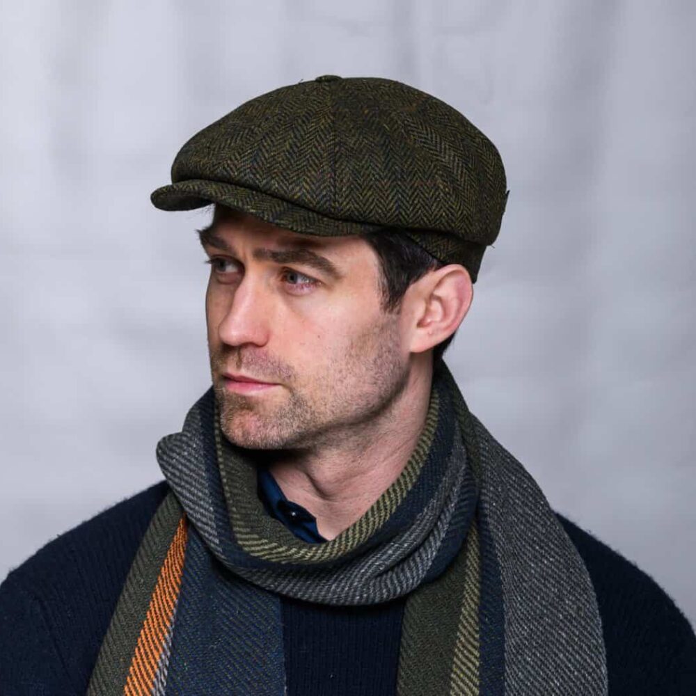 Traditional Donegal Tweed Driving Cap - Green