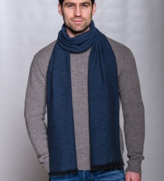 Soft Donegal Men's Tweed Scarf - Blue Herringbone