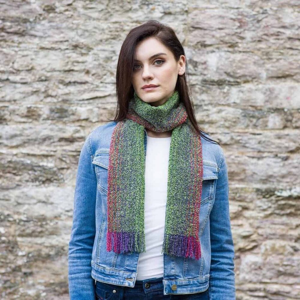 Merino Wool Skellig Scarf For Women - Green and Pink