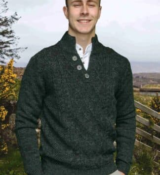 Irish Burren Open Neck Cable Knit Sweater - Atlantic Marl