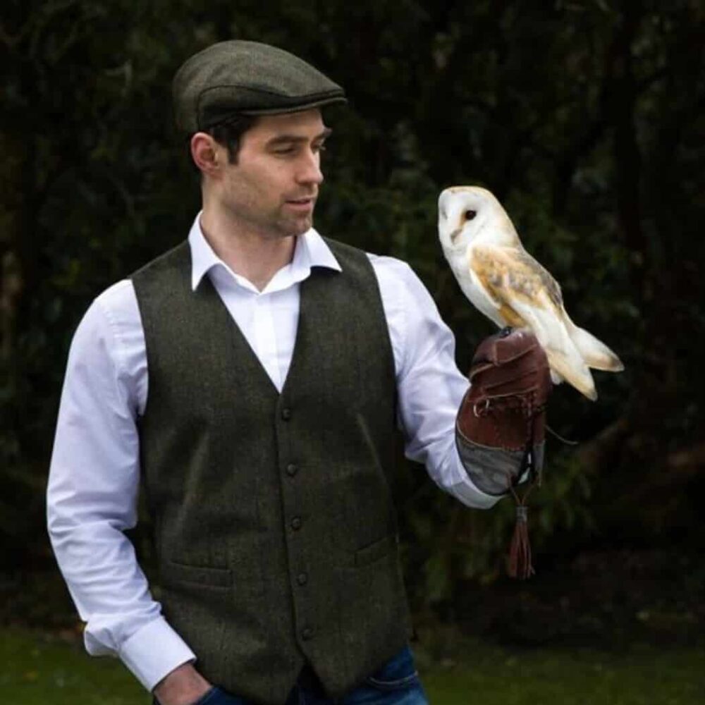 Irish Tweed Vest For Men - Green Herringbone