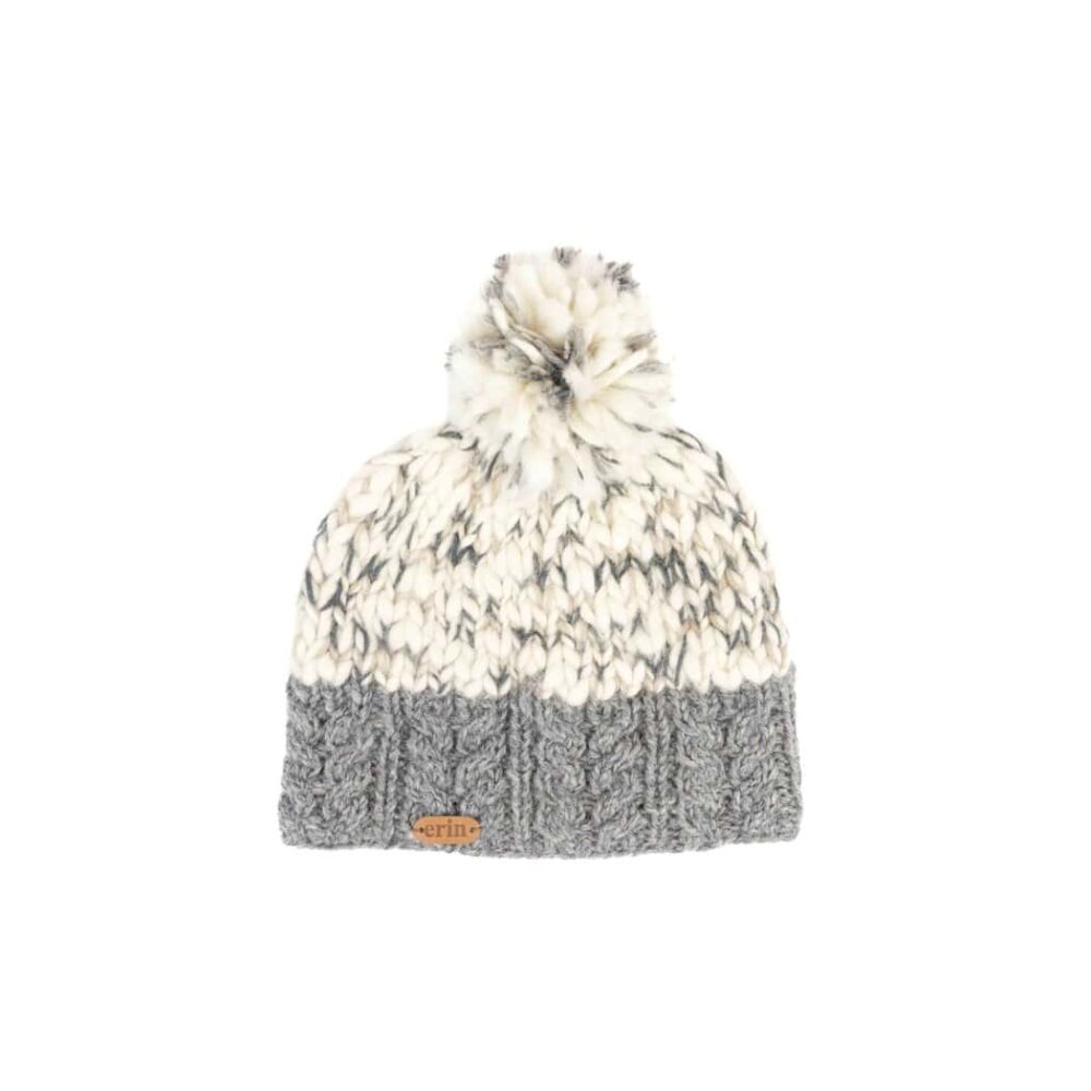 Irish Wool Cable Knit Winter Beanie Hat - Light Gray