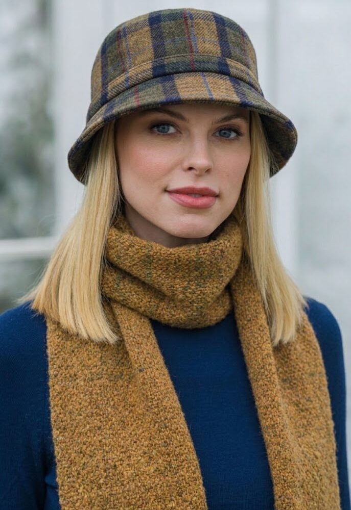 Ladies Three Button Poncho | Flapper Combo - Brown, Green & Blue Plaid