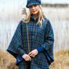 Ladies Half-Zip Poncho | Newsboy Combo -Blue, Green Tartan