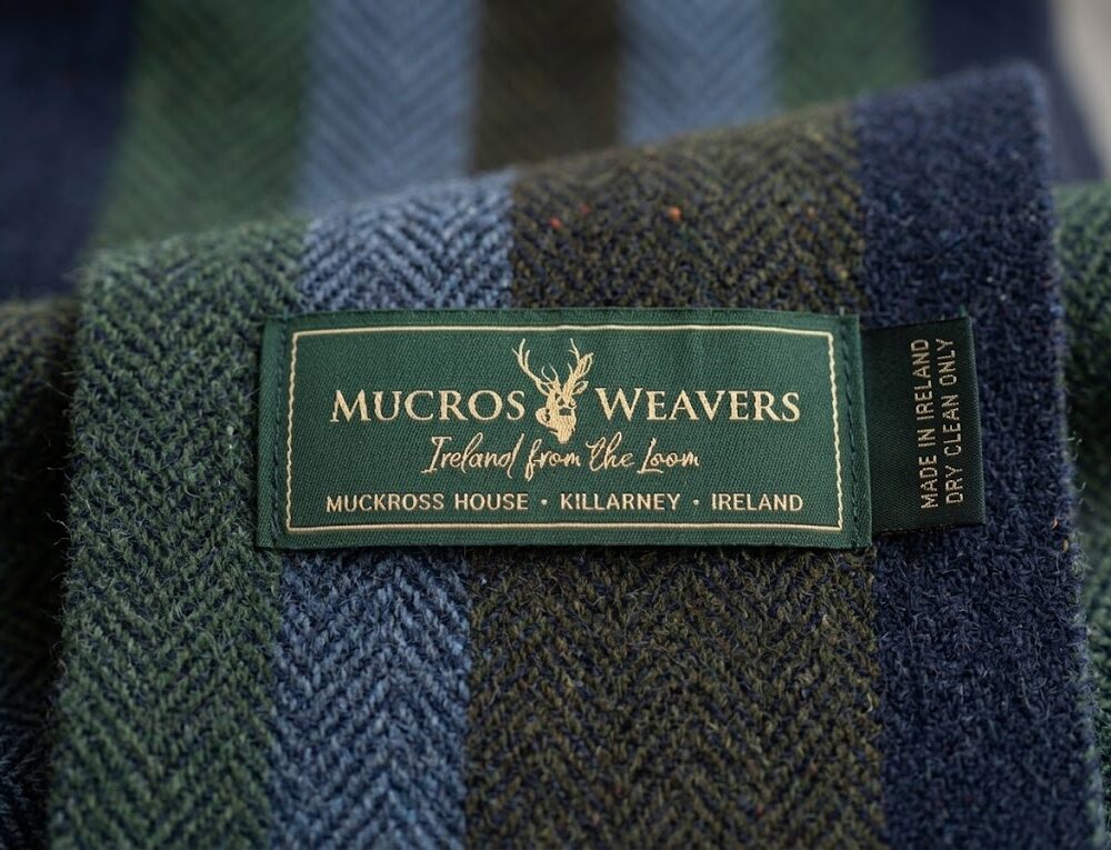 Men's Soft Donegal Tweed Scarf - Blue and Green Herringbone