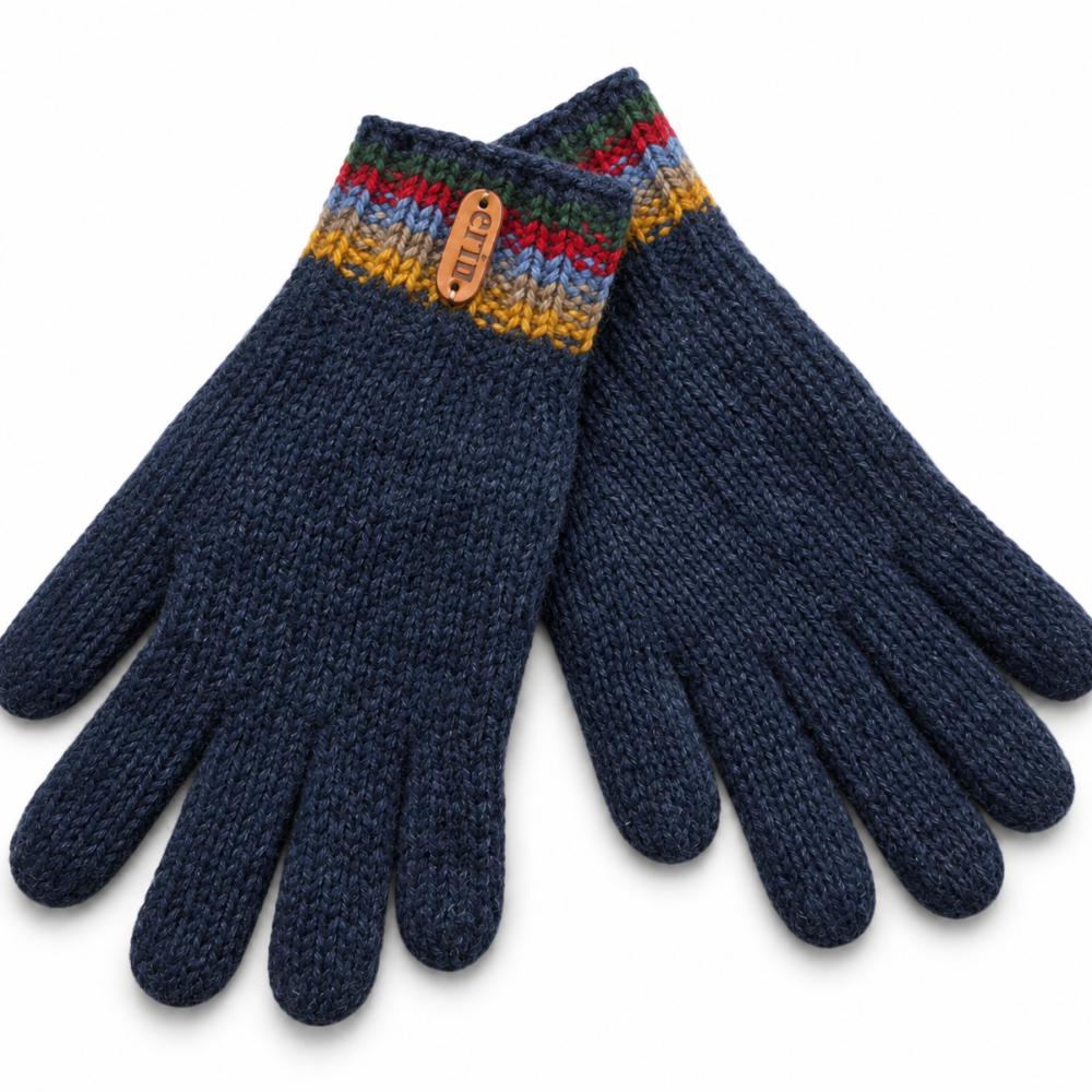 Erin Knitwear Navy Wool Gloves with Fleece Lining – Navy Blue