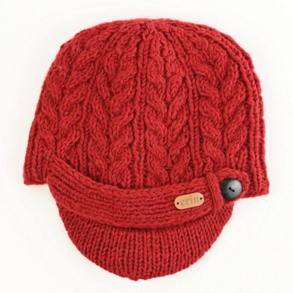 Cable Knit Peak Hat For Men - Red