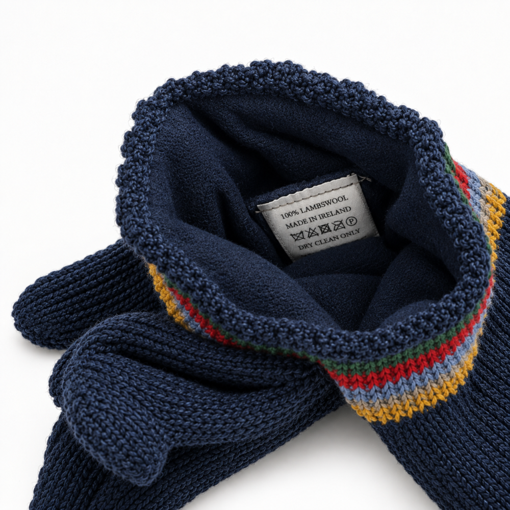 Erin Knitwear Navy Wool Gloves with Fleece Lining – Navy Blue
