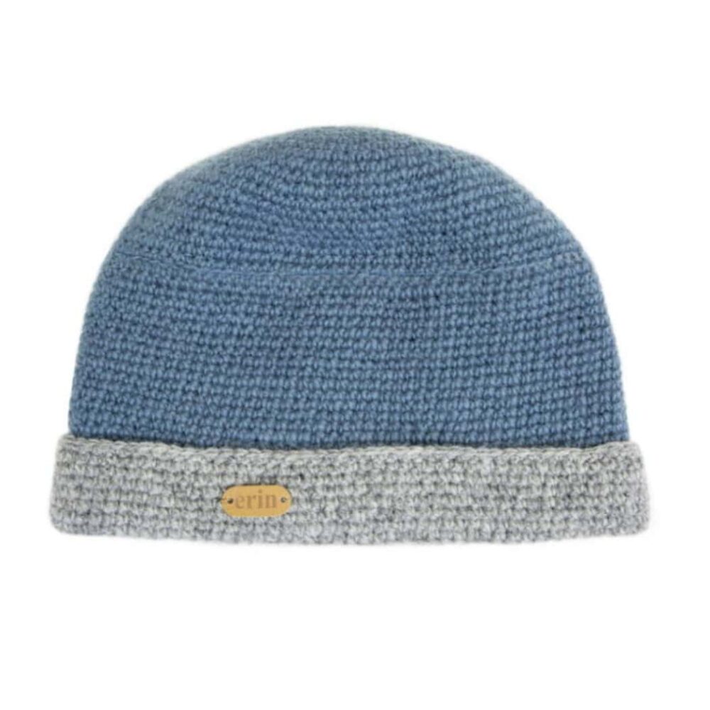 Crochet Turn-Up Beanie Cap - Denim Blue