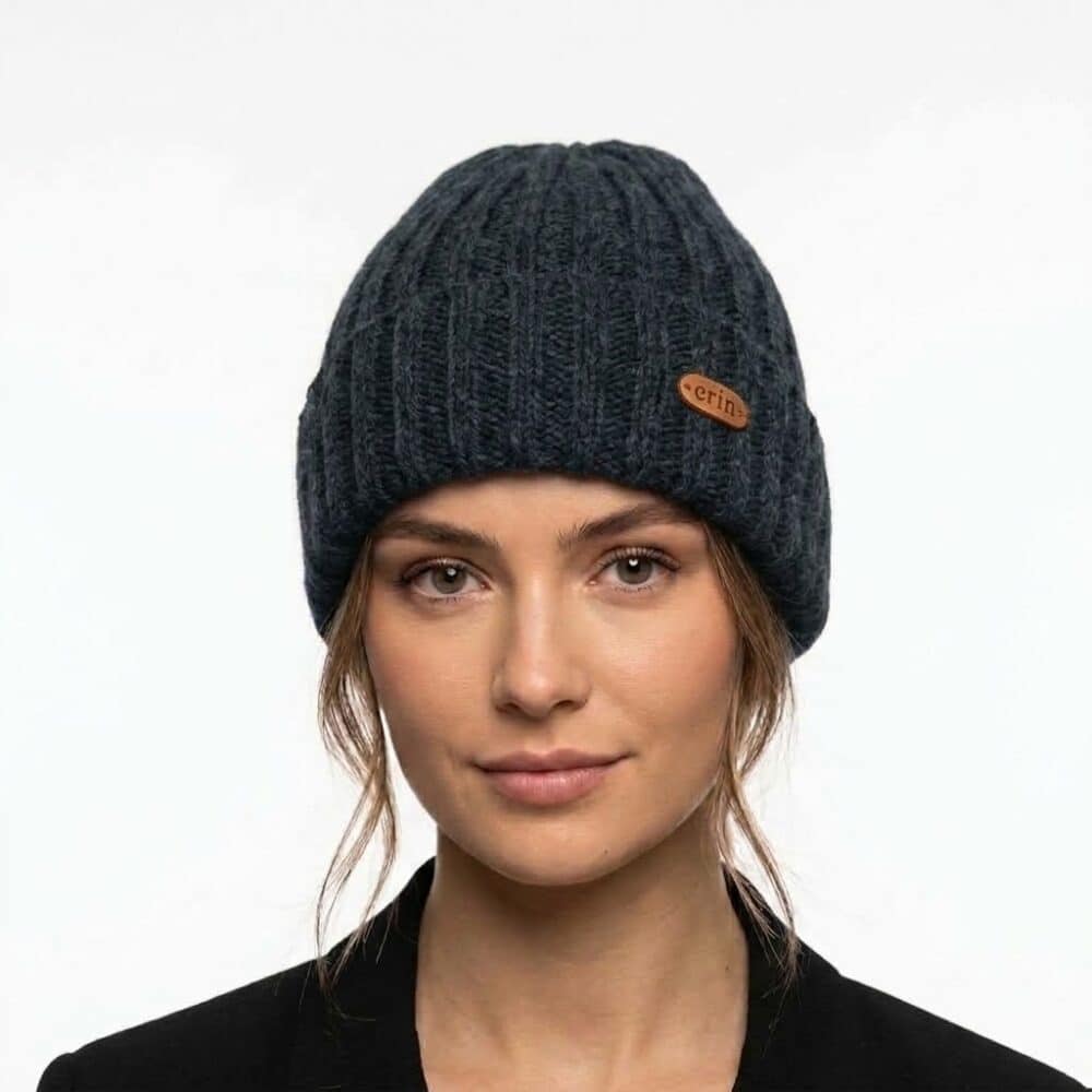 Wool Turn-Up Beanie Cap - Navy