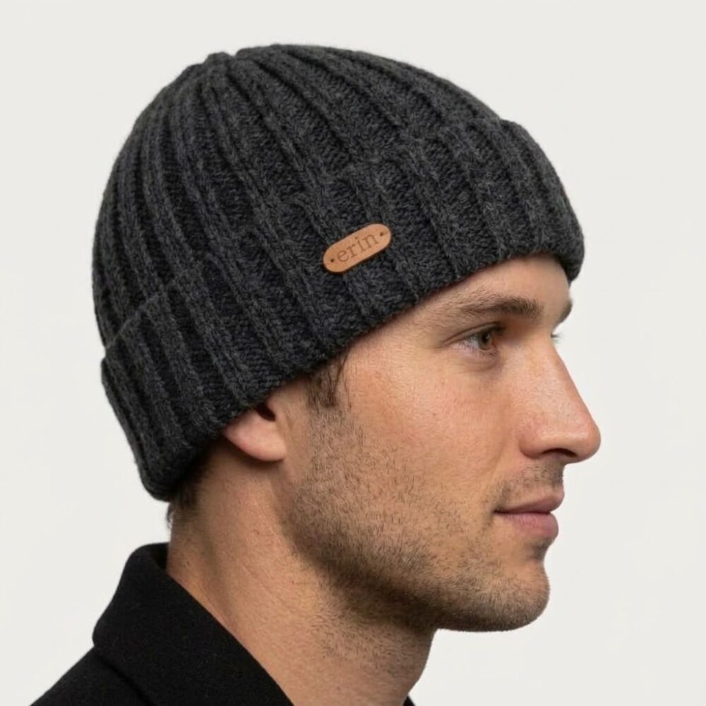 Men's Wool Turn-Up Beanie Cap - Charcoal
