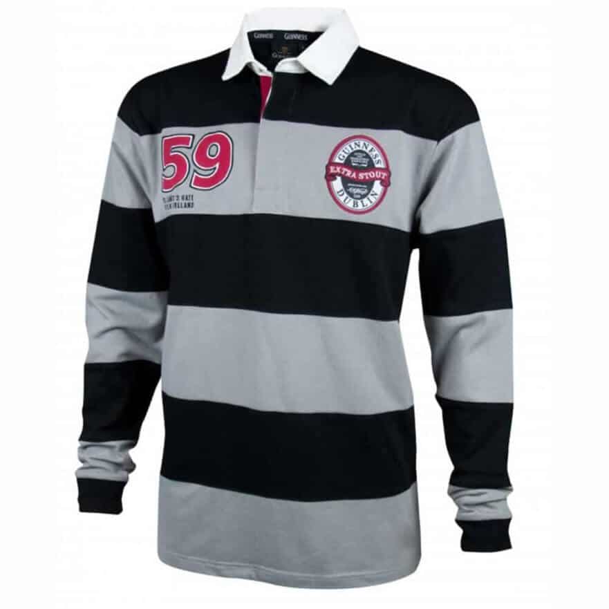 Guinness Rugby Jersey Black and Gray. Authentic Irish Rugby Shirt.