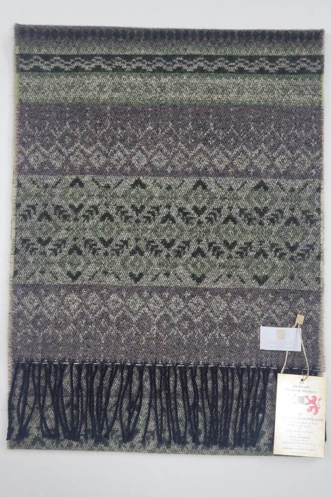 Lambswool Scarf For Men, Fair Isle Style  - Loden Green
