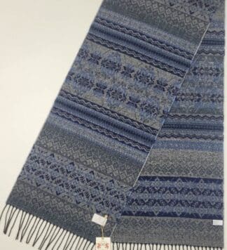 Irish Wool Scarf, Fair Isle Style - Blue